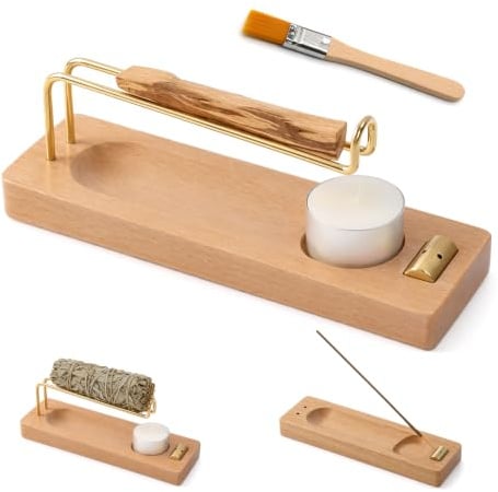 Cyiecweu 3 in 1 Räucherstäbchenhalter, Abnehmbar Räucherstäbchen Halter mit Pinsel, Incense Holder für jedes Räucherwerk, Palo Santo, Salbei Räuchern und Kerzenhalter, Home Decor, Meditation und Yoga