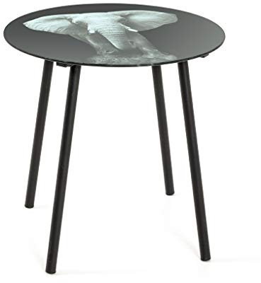 HAKU Beistelltisch rund Motiv schwarz Metall Couchtisch mit Sicherheitsglas 5 mm - Maße: H 41 x Ø 40 cm Style: Modern