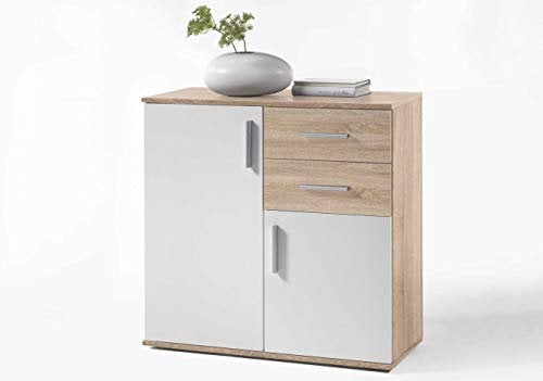 AVANTI TRENDSTORE - Bea - Comò in legno laminato e bianco, disponibile in 2 diversi colori e dimensioni (80x82x35 cm, quercia sonoma- bianco)