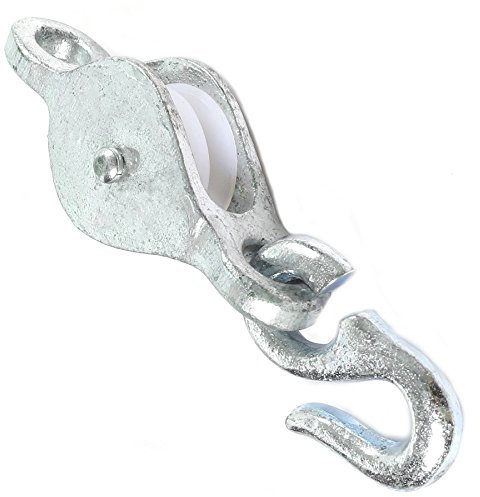 Galvanised Washing Line Pulley & Hook - Heavy Duty Clothes Dryer Cord Winch Wheel