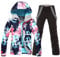 RIUIYELE Damen Ski Lätzchen Anzugjacke Wasserdicht Snowboard-Bunte gedrucktes Ski Jacke und Hose Set Klein style3
