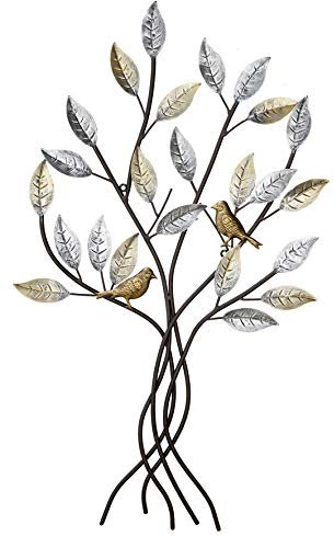Dreamlight Moderne Wanddekoration Wandskulptur Relief Baum mit Vögeln braun aus Metall 77x50 cm