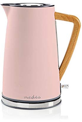 Nedis Wasserkocher – Im eleganten Retro-Design – Mit 1,7 l Fassungsvermögen, Anti-Kalk-Filter, kabellosem 360°-Drehsockel und Trockengehschutz – Pink