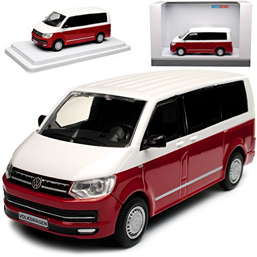 alles-meine.de GmbH Volkwagen T6 Weiss Rot Personen Transporter T5 Ab 2. Facelift 2015 1/43 Modellcarsonline Modell Auto mit individiuellem Wunschkennzeichen