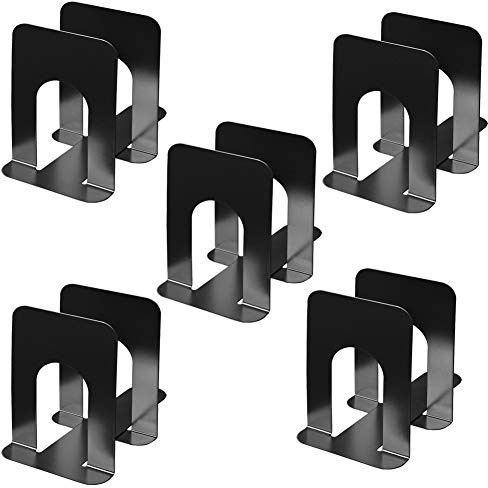 MEAOR Heavy Duty Bookends 5 Pairs Metal Books Holder for Shelves, Office, Home, School, Dorm