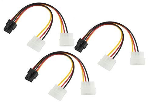 Bolongking Adaptador de cable de alimentación PCIe de 6 pines a 2 x 4 pines Molex LP4 – 6 pulgadas / 15 cm (paquete de 3)