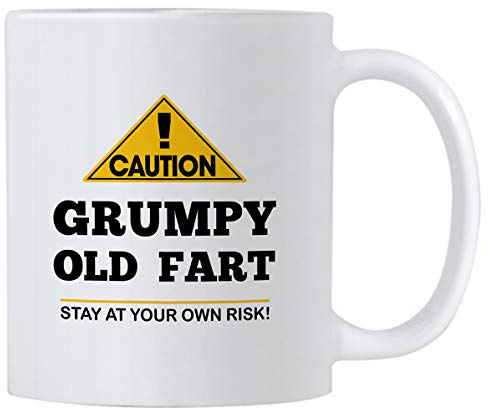 Gag Gifts for Grumpy Old Men. Caution Old Fart 11 oz Coffee Mug. Funny 40th, 50th, 60th, 70th, 80th Birthday Gift Idea for Grandfather, Senior or Grandpa.