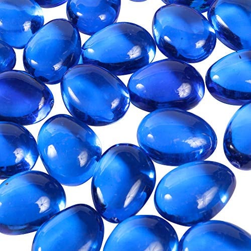 Clear Large Oval Pebbles Mixed Transparent and Coloured Stones Aquarium Marbles Table Scatter Stones Decorative Nuggets Vase Filler Beads Plant Pot Decoration 26pcs (Blue)