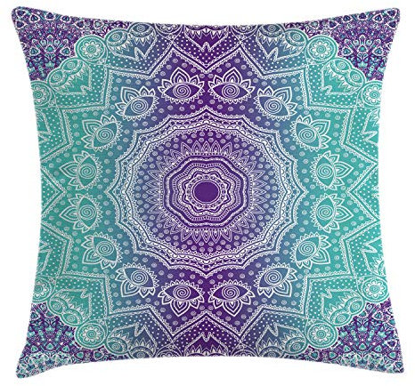 ABAKUHAUS Mandala Kissenbezug, Aufwändige Hippie, Waschbar mit Reißverschluss Kissenhülle mit Farbfesten Klaren Farben Beidseitiger Druck, 40 x 40 cm, Aqua Lila