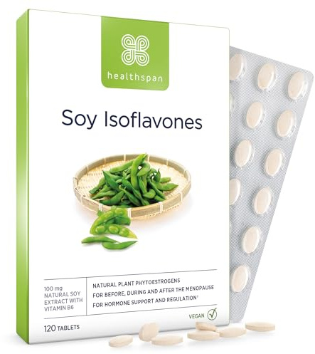 Healthspan Soy Isoflavones Hormone Balance 100mg | with Vitamin B6 | Regulate Hormonal Activity | Natural Plant Oestrogen | 40% Isoflavone Content | Soy Germ Extract | Vegan (120 Tablets)