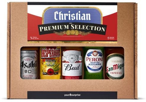 Biergeschenk personalisiert mit Namen - Vatertagsgeschenk personalisiert - Bier geschenke für Männer mit Internationales Bier
