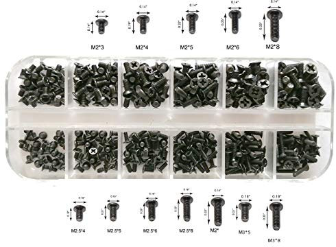 Persberg 360pcs 12sizes Laptop Notebook Tiny Computer Replacement electronic Screws Assortment Kit Black,M2 M2.5 M3,for Lenovo Toshiba Gateway Samsung HP IBM Dell Sony Acer Asus Hard Disk SATA SSD M.2