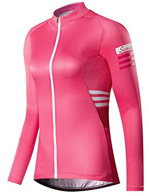 Santic Fahrradtrikot Damen Langarm Radtrikot Frau Fahrradshirt Damen Langarm Fahrradtrikot MTB Rosa EU XL