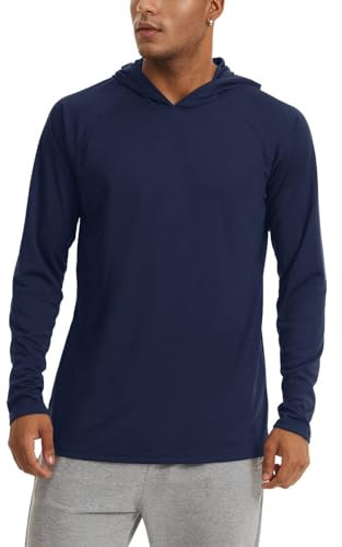 KEFITEVD Long Sleeve Lightweight Hoodie Mens Summer Sun Protection Breathable Swimming Hoodies Quick Dry UV Shirts for Men,Navy Blue,M