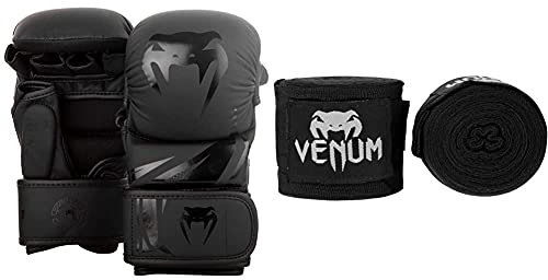 Venum Challenger 3.0 MMA Sparring Handschuhe, Schwarz/Schwarz, M & Erwachsene Bänder Kontact Handgelenk und Armschoner, Schwarz, 4m