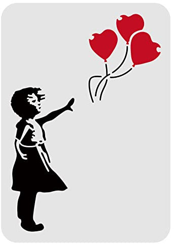 FINGERINSPIRE Banksy Schablonen A4 Größe Ballon Mädchen Schablone Papier Malschablone Schablonen Textilgestaltung Waschbar Kunststoff Stencil Schablonen Für Wand Haus Dekoration 21x30cm