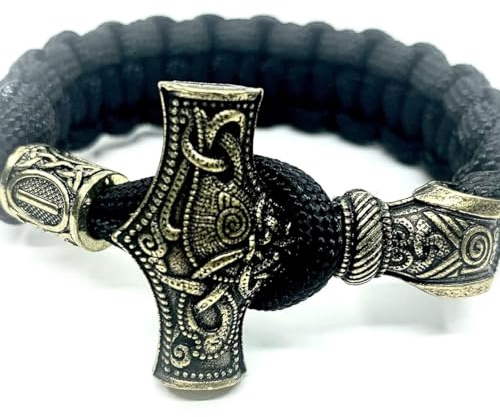 Handgeknotet, nach Maß gefertigt: Thor's Hammer Armband | Wikinger Armband mit Mjolnir-Verschluss in Silber, Gold, Bronze oder Kupfer | Rocker- / Biker- / Wikinger-Schmuck | Handarbeit | Viking Jewelry | Stainless Steel | Paracord