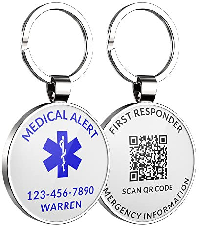 DISONCARE Custom Medical Alert Keychain,QR Medical Alert ID Tags,Epipen Inside Diabetic Type 1 Alert Tag,Online-Profilspeicherung Weitere Informationen|Änderbar
