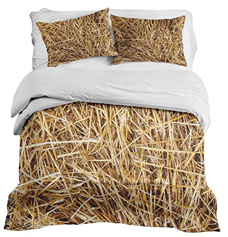 Gravity Bettwäsche 3 teilig Set für Gewichtsdecke - Schlaufen Bezugssystem Baumwolle Deckenbezug 150x220cm und 2X Kissenbezug 80x80cm für Erwachsene/Jugendliche Heu Stroh gelb braun
