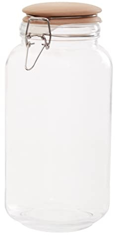 Premier Housewares Midsize 2150 Ml Square Crystal Glass Exquisite Storage Jar For Kitchen With Round Wooden Lid And Clip Lock Clasp, W11 x D11 x H27 cm