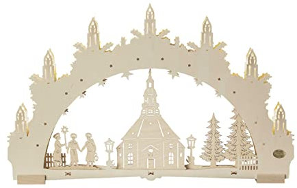 Rudolphs Schatzkiste 3D-Lichterbogen Seiffener Kirche, 7-flammige LED-Beleuchtung und Timerfunktion BxHxT 52x32x4,5cm NEU Schwibbogen Lichterbogen