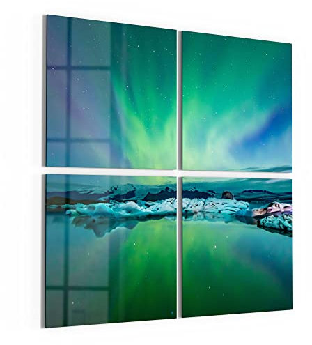 DEQORI Glasbilder Echtglas | Motiv Leuchtendes Polarlicht | quadratisch 4-teilig 100x100 cm | große XXL Deko | Wandbilder für Wohnzimmer, Schlafzimmer, Flur & Küche | moderne Wanddeko