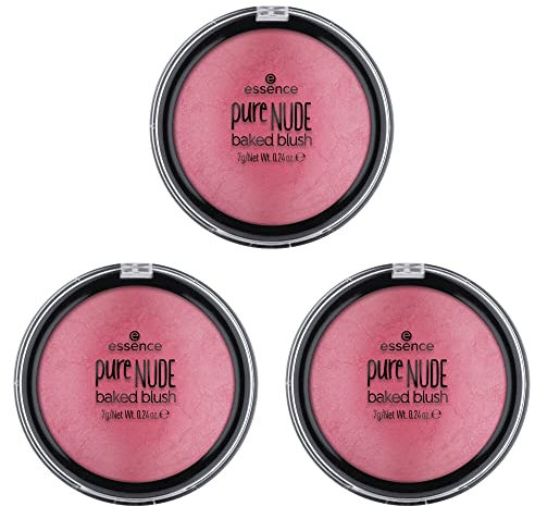 essence pure NUDE baked blush, Rouge, Nr. 08, Pink, langanhaltend, strahlend frisch, schimmernd, farbintensiv, vegan, ölfrei, ohne Parfüm, ohne Alkohol, 3er Pack (3x7g)