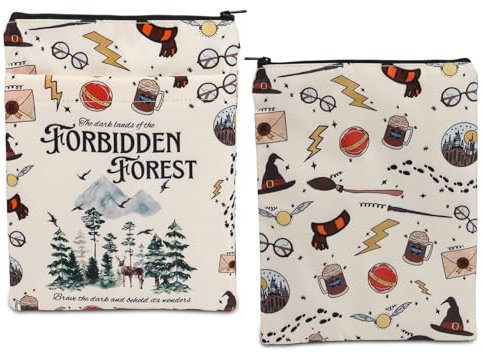HP-inspirierte Buchhülle, HP Potter, Geschenke, Buchliebhaber, Geschenke, Buchumschläge für Taschenbücher, Potter, Merch, Buchgeschenk, Cremeweiß, HP Forbidden Forest bs