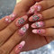 24 Pcs Pink False Nails - Colourful French Press on Nails - Fake Nails False Nails with Glue - Oval Stick on Nails for Women and Girl - Fake Nail for Nails Art with Flower Smell Face Design