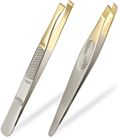 Sularpek Pince à Épiler, 2 Pièces Pince à Épiler de Précision, Pince à Épiler Professionnelle en Acier, Pince à Epiler Sourcils pour Sourcils, Cils, Poils Incarnés, Poils de Barbe