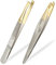 Sularpek Schräge Pinzette, Set mit 2 Pinzetten aus Edelstahl, Präzision, Zupfen von Augenbrauen, Entfernen von Splittern, Vergoldet, 87mm für Damen und Herren