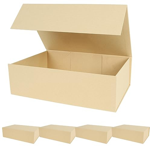 Aimyoo, gestreifte braune magnetische Geschenkboxen mit Deckel, 35 x 23 x 11 cm, große rechteckige, zusammenklappbare Box für Geschenke, 5er-Set