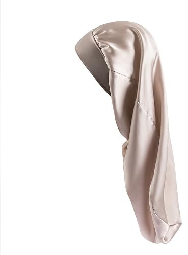 Desmend 19 Momme Seidenhaube zum Schlafen Schlafhaube Seide Schützt das Haar, Geeignet für langes Haar, das bis zur Taille reicht 32×60cm Größe XL (1 Stück Elegant Grau)