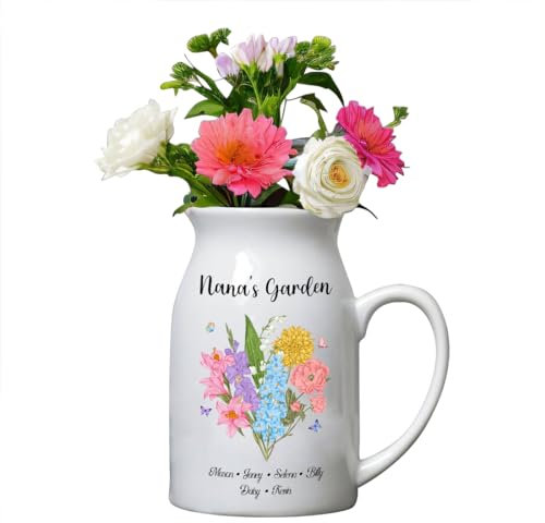 Blumenvase, personalisierbar, Geburtsmonat, Oma's Garden Blumenvase, individuelle Kinder- und Enkelkindernamen und Geburtsmonat, Blumenvase, Muttertags-, Weihnachts- und Geburtstagsgeschenke für