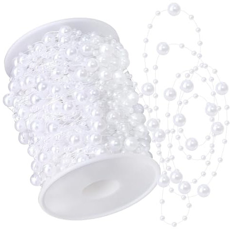 Perlenkette Deko, 30M Perlenband Hochzeit Perlengirlande Weiss Perlen Girlanden Weiß Perlendraht Künstliche Perlenkranz Girlanden Perlenschnur für DIY Handwerk Basteln Party Tischdeko