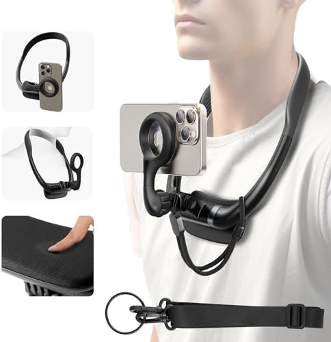 REYGEAK Supporto magnetico per telefono da collo, supporto per selfie in POV, supporto per telefono cellulare a mani libere, supporto per registrazione video per Mag-Safe iPhone 15 14 13 12 Pro Max