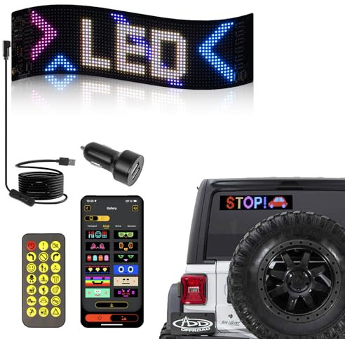 YAYZA! Flexible Panneau Affichage LED, 34.8 * 10.2cm Plaque Lumineuse Camion Personnalisé, Bluetooth Panneau Publicitaire Lumineux Programmable Voiture Plaque Lumineuse Camion