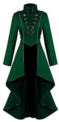 Damen Steampunk Vintage Frack Jacke Unregelmäßiger Saum Gothic Kleidung Viktorianischer Gehrock Lange Mantel Renaissance Halloween Kostüm Mittelalter Cosplay Uniform für frauen