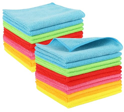 BASVII Microfaser Putztuch 24er Pack, Wiederverwendbare Microfasertücher 30x30cm, Wasseraufnahme, Kein Fusseln, Kein Verblassen, Putztücher in 6 Farben, Mikrofaser Allzwecktücher Colors