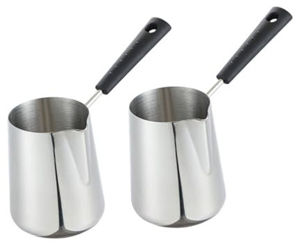 COLLBATH 2 Piezas Olla De Leche De Lujo Recipiente Para Derretir Chocolate Verter Leche Olla Mini Cacerola Olla Para Hervir Leche Recipiente De Crema Olla De Salsa Crisol Acero Inoxidable