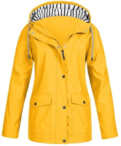 Ciré Femme Coupe Vent Parka de Pluie avec Capuche Outdoor Zippé Chaude Manteau Sport de Travail Grande Taille Randonnée Veste Marque Mi Saison Adulte Jacket(Jaune,3XL)