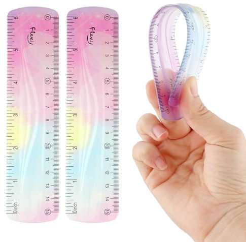 2Pcs Lineal Flexibel，Ymapinc 6 Zoll Weiches Kleines Lineal 15cm Grundschule Flexibel Biegelineal aus Kunststoff Farbiges Lineale mit Zentimeter und Zollangaben für Schulklassenzimmer Büros