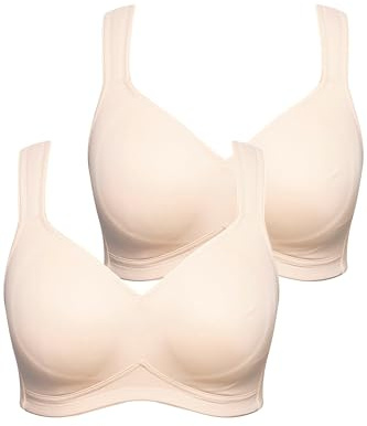 Ulla Popken Damen Mikrofaser, 2er-Pack, ohne Bügel, vorgeformte Cups BH, beige, 115B