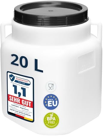Garronda 20 litros Barril Cuadrado BPA-Libre y Barril para Piensos Boca Ancha Depósito de Agua con Tapa para Sauerkraut y Salmuera para Carne tonel para Agua de Lluvia GD-0088, Blanco