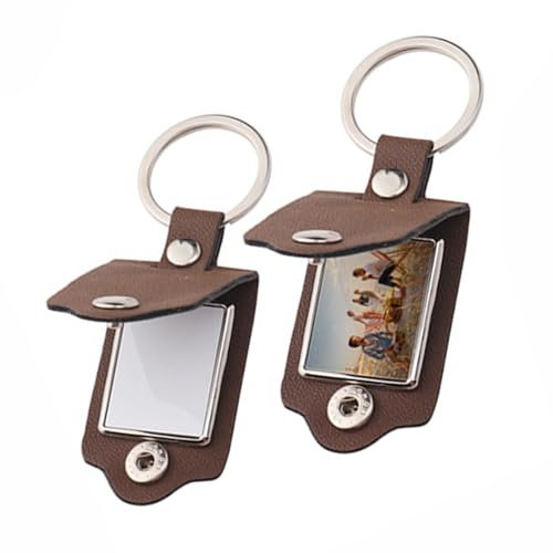 OHYER Porte-clés Personalisés Photo en Cuir avec Anneau Porte-clés Gravé Image trousseau de clés vierge BRICOLAGE Avec anneau de clé Photo autocollante Mémorial Décoration Mode simple (Marron 2)