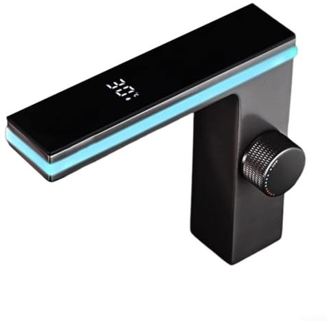AIDNTBEO 270-Grad-Doppelsteuerung für heißes und kaltes Wasser, berührungsloser Wasserhahn für Badezimmer, automatischer Waschbeckenhahn, Wasserhahn, Badezimmer-Sensor (schwarz)