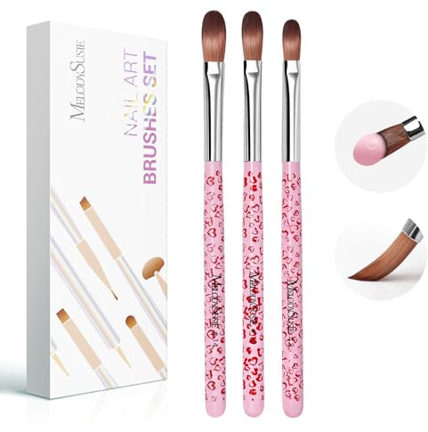 MelodySusie Acrylic Nail Brush Set,Size 8/10/14 3Pcs Professional Nail Brushes for Acrylic Application Acrylic Powder Nail Art Extension and 3D Nail Carving for DIY Home Salon Nail Art Tool Pink