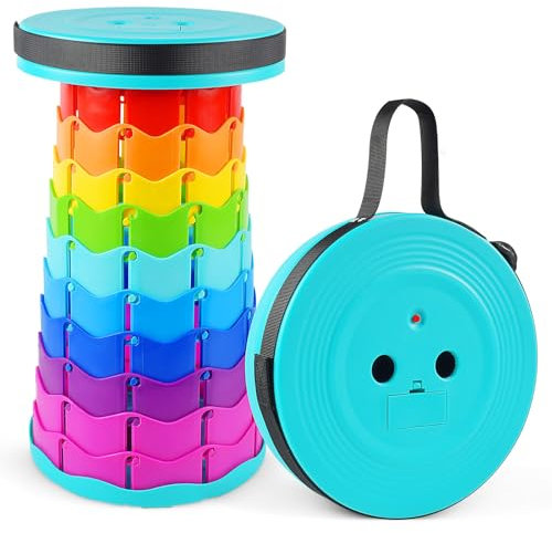 AUEJACKY Sgabello Pieghevole, Sgabello telescopico Portatile con Luce, per Attività All'aperto, Pesca, Barbecue, Giardino, Interni, Viaggi, Feste, Altezza 45 cm, Carico Massimo 150kg