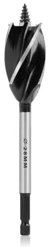 1PCS Brocas Profesionales para Madera 28mm x 165mm, Broca Autoalimentada con Vástago Hexagonal de 1/4 Pulgada, Broca Espiral de Acero al Carbono para Perforaciones Precisas y Rápidas en Madera