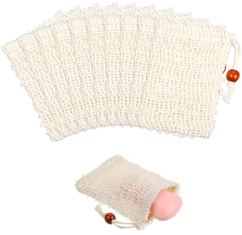 10pcs Soap Saver Bags Natural Sisal Soap Bags Mesh Saver Pouch Exfoliating Soaps Scrubber Hand Made Bag with Drawstring for Bath Shower Massaging and Scrubbing